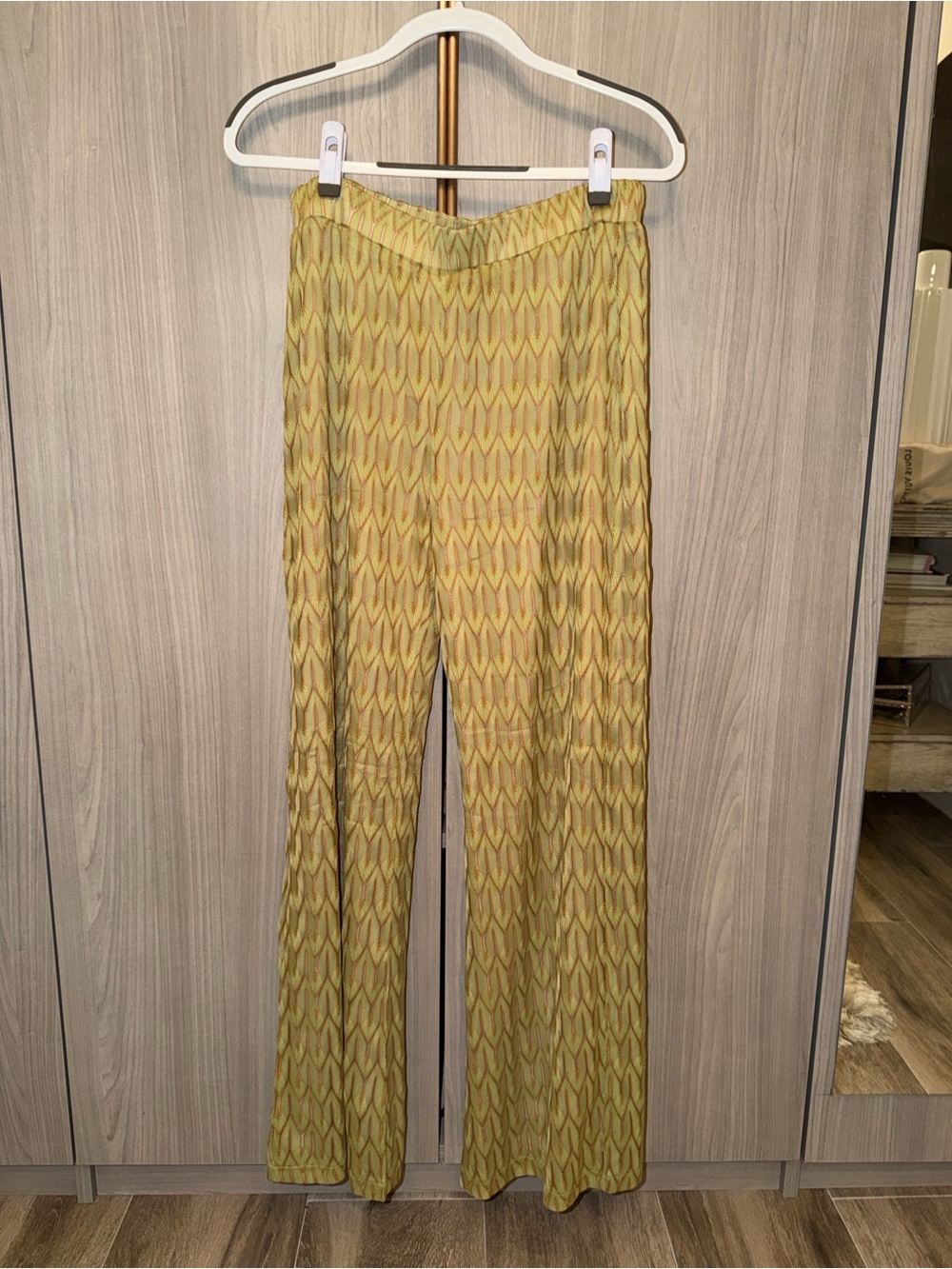 Green Patterned Wide-Leg Pants